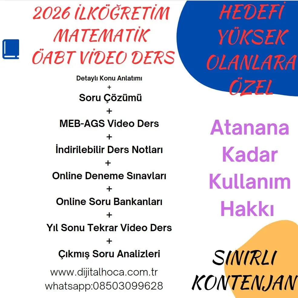 LKÖĞRETİM MATEMATİK ÖABT  + MEB AGS VİDEO DERS 