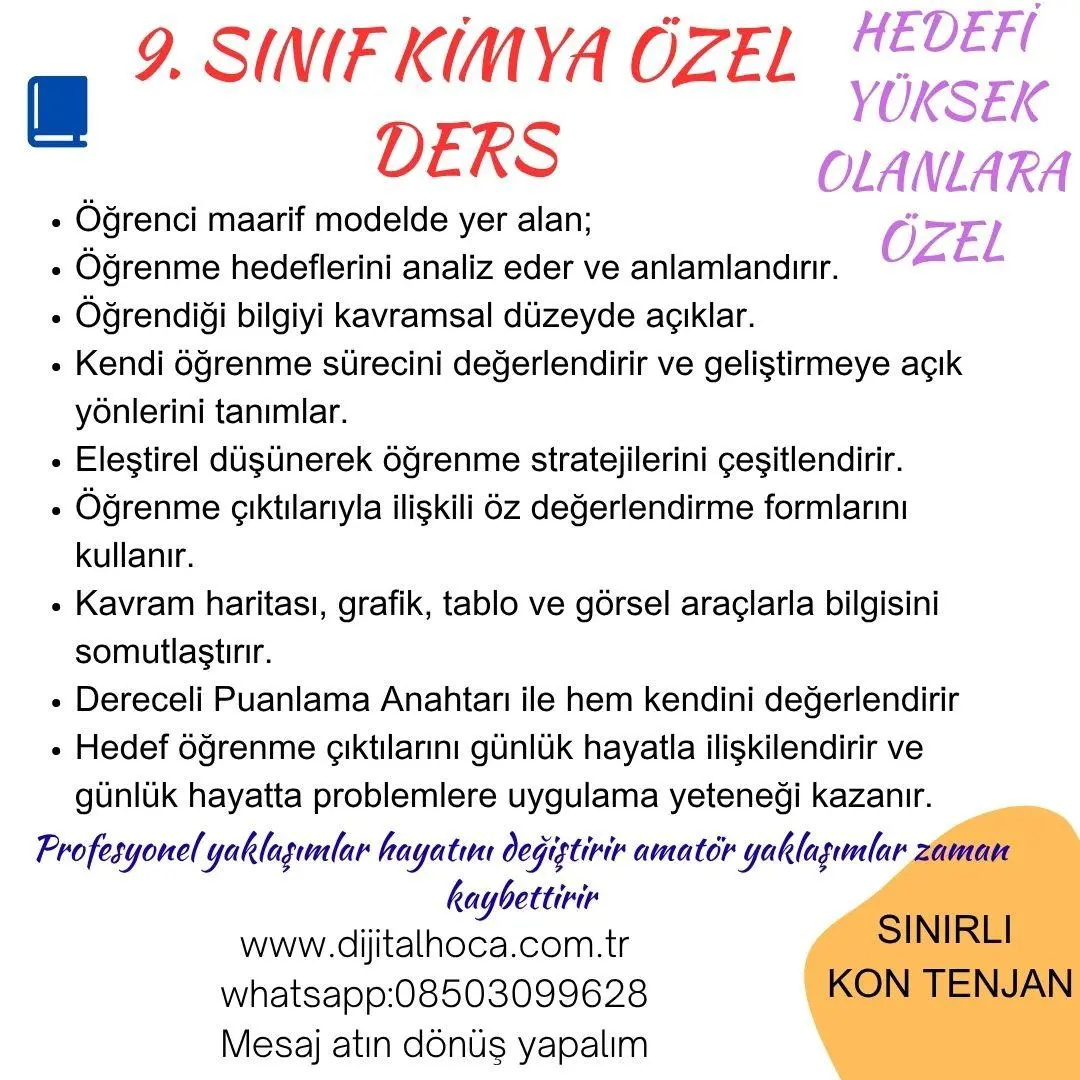 9. SINIF KİMYA ÖZEL DERS